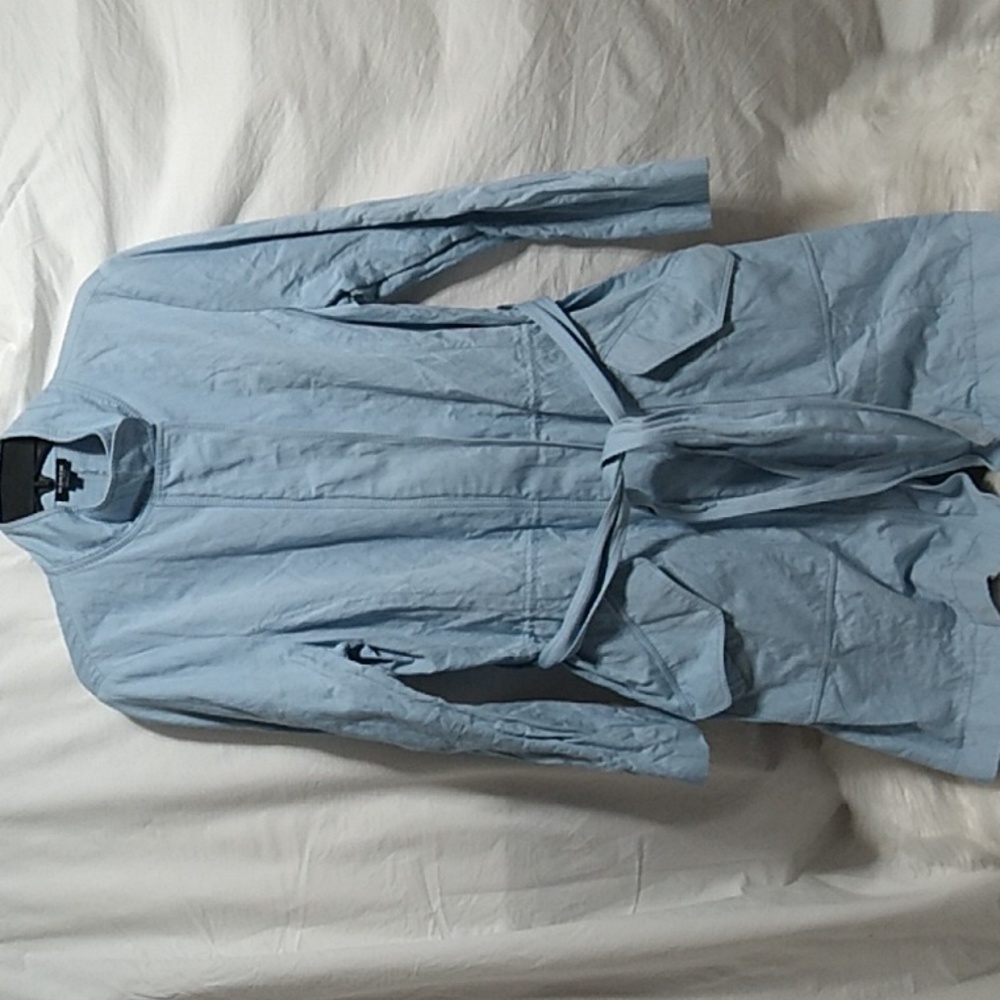 SALE! Worth New York Tiffany Blue Long Belted Jacket Sz.L Gently Worn - Picture 1 of 14